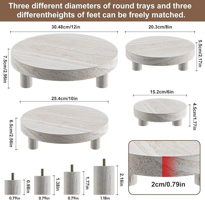 Wood Plant Stand Indoor Outdoor, 12/10/8/6" Round Wood Riser for Decor Wooden Stool Display Stand Flower Pot Holder Small Planter Tray Modern Potter Decorative for Desktop Counter Room