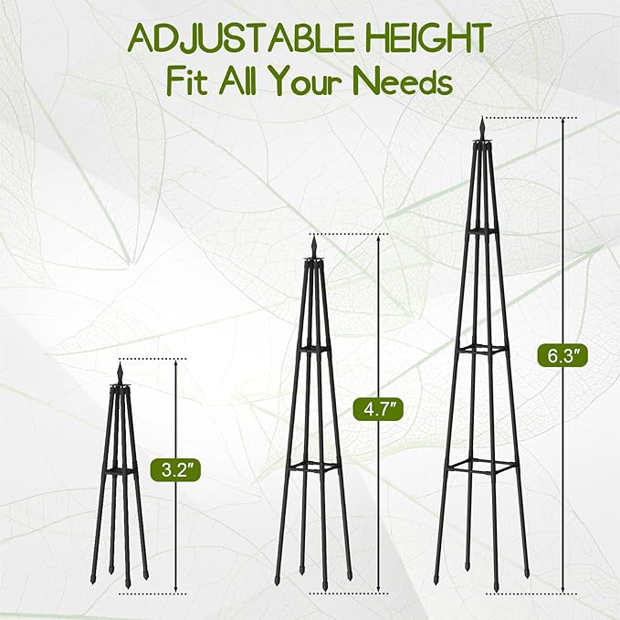 Obelisk Trellis for Climbing Plants Outdoor,5.2 Ft Garden Trellis for Potted Plants, Metal Trellis with Anti-Rust Coated for Potted Plants Indoor, Plant Support for Vegetables, Vines