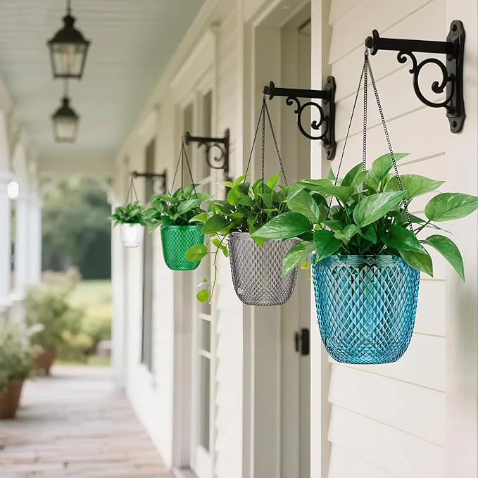 QCQHDU Self Watering Hanging Pots, 2 Pack 7.2 Inch Hanging Planters for Plants Indoor, Outdoor Plant Hanger Flower Pots with Drainage Holes and 3 Hooks Chains for Garden Home (Klein Blue)