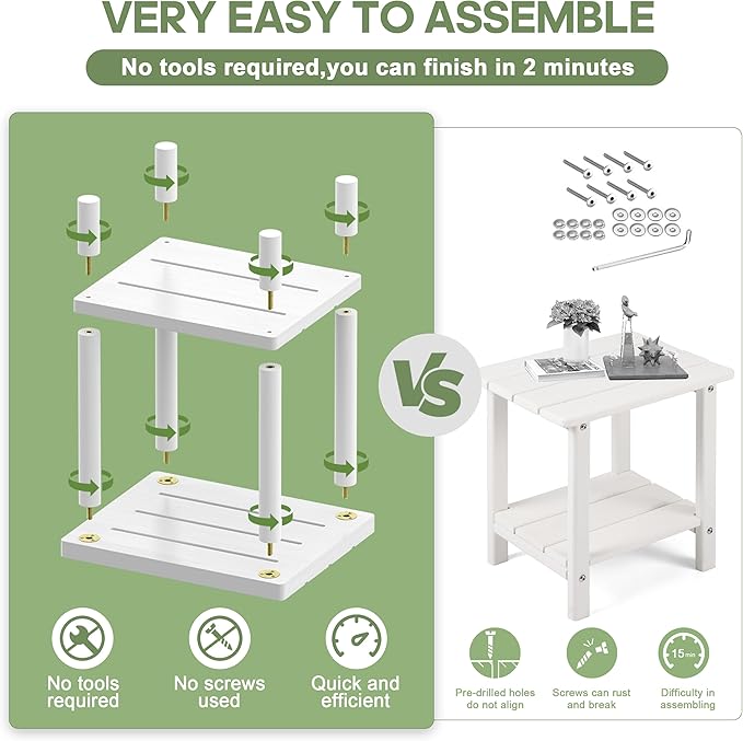 Outdoor Side Table, 2-Tier Small Outdoor Table for Patio, Adirondack Side Tables for Outside or Indoor, Bamboo End Table for Pool, Porch, Weather Resistant Easy Maintenance