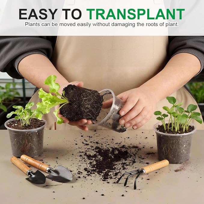 200 Pack 4 Inch Clear Plant pots with Drainage Holes, Transparent Nursery Seeding Pots, Flexile Seeds Starter Pots, Seeds Germination (4Inch,200P,Clear)