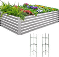 Quictent Galvanized Raised Garden Bed 8x4x2 Ft Tall Metal Planter Box for Vegetables Outdoor Bottomless for Backyard, 2 Tomato Cages Included, 22.04" Deep (Silver)
