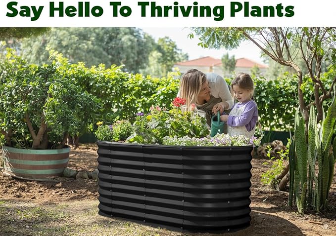 Plant & Plot Galvanized Raised Garden Beds Outdoor // 4×2×2 ft Planter Raised Beds for Gardening, Vegetables, Flowers // Large Metal Garden Box (Black) // Patented Tool-Free Design
