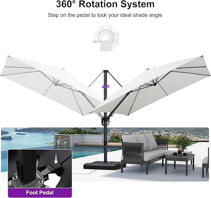PURPLE LEAF 9.8' X 9.8' Left-right Tilting Patio Umbrella Outdoor Cantilever Swivel Square Umbrella Aluminum Offset Umbrella with 360-degree Rotation for Garden Deck Pool Patio White