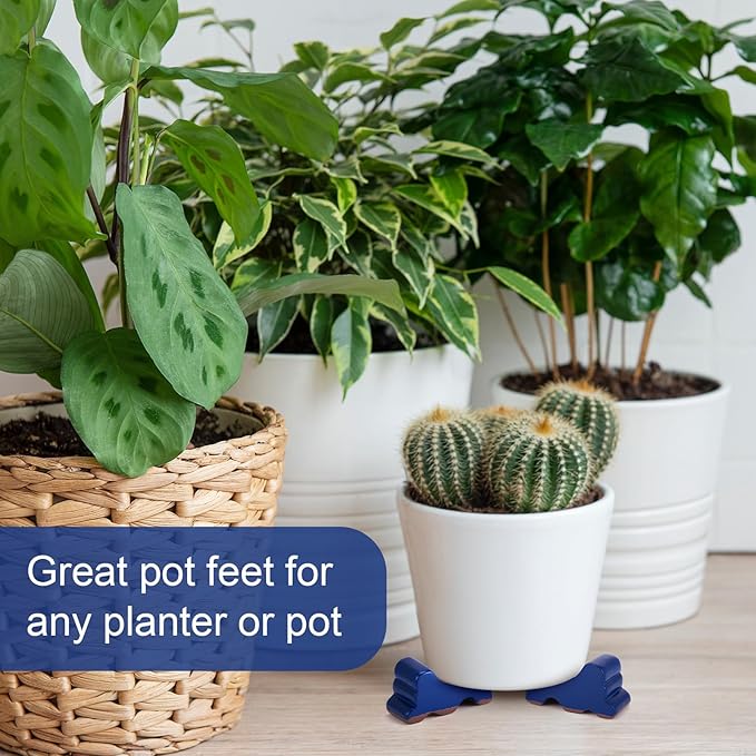 Kigeli 6 Pcs Resin Garden Pot Feet for Outdoor Planters 3 Inch Long 1.5 Inch Tall Flower Handmade Elevator Plant Feet Frost Proof Lifter for 14-20 in Pot(Royal Blue)