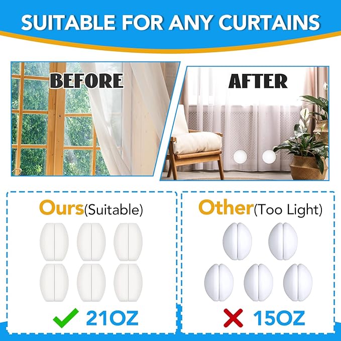 12 Pcs Shower Curtain Weights, Silicone Wrapped Heavy Duty Shower Curtain Magnets, Curtain Weights Heavy Outdoor, Prevent Curtain Liner from Blowing Around, Work for Drapery, Flag, Tablecloth(6 Pairs)