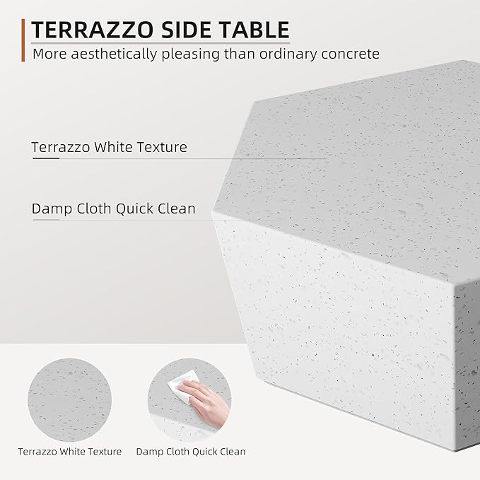 UPHA Outdoor Hexagon Coffee Table, Small Modern Minimalist Accent Tables, Low Light Concrete Center Table for Living Room, Outside Patio, Deck, 35×30.7×15, Off-White