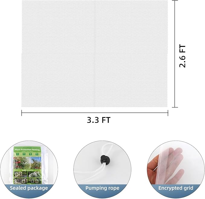 Bird Netting for Garden Protection, CANAGROW 4 Pack Garden Plant Mesh Netting Covers Bags with Drawstring, Insect Bird Barrier Bug Netting for Fruit Blueberry Bushes Vegetable Flower (3.3x2.6FT)