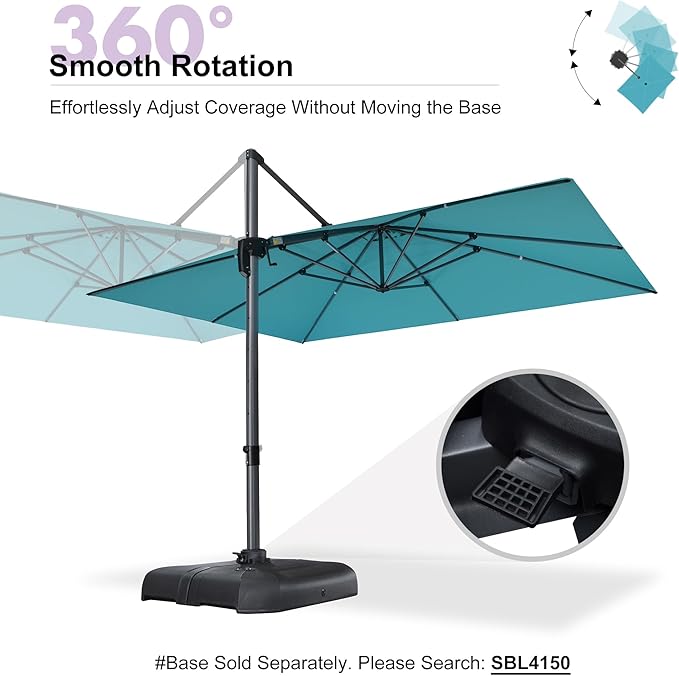 PURPLE LEAF 10' X 13' Patio Umbrella Outdoor Cantilever Rectangle Umbrella Aluminum Offset Umbrella with 360-degree Rotation for Garden Deck Pool Patio, Turquoise Blue