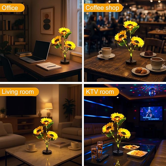 Upgraded Solar Sunflower Lights, 2 Pack Solar Garden Lights with Bigger Round Panel, 40-Hour Runtime for Indoor & Outdoor Decor, Waterproof for Patio Yard Garden
