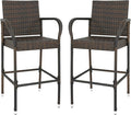 SUPER DEAL Upgraded Wicker Bar Stool Chairs Outdoor Backyard Rattan Chair w/Iron Frame, Armrest and Footrest (2)