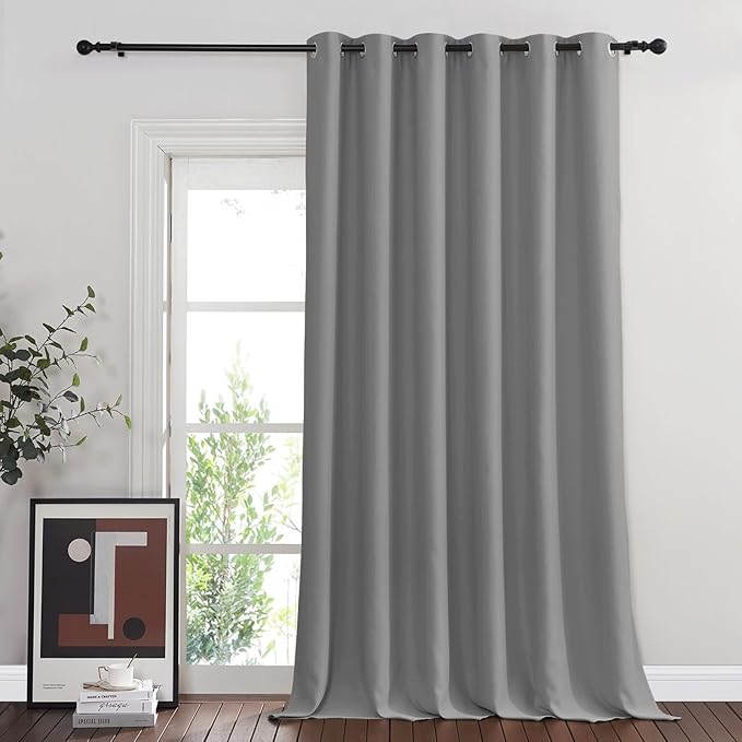 NICETOWN Room Darkning Bedroom Curtain 120" L Extra Long, Stainless Steel Grommet Blackout Privacy Protect Room Darkening Drape Public Divider for Patio & Pool, Silver Grey, 84" W, 1 Panel