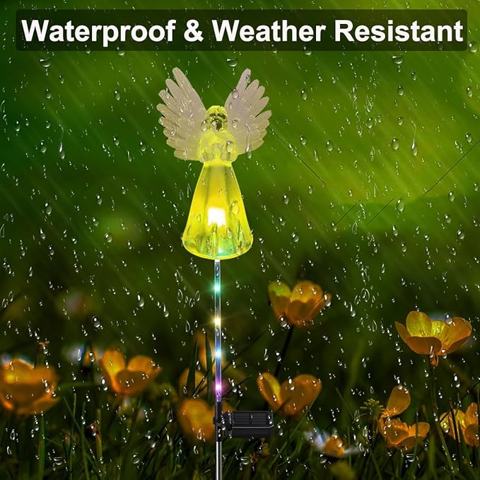 2 Pack Solar Angel Lights Outdoor Decor, Decorative Color Changing Waterproof LED Angel Stake Lights for Cemetery Grave Garden Patio Yard Art Lawn Decoration, Grave Markers, Memorial Gifts