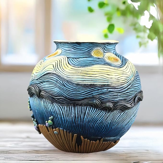 TOZLU Picasso Brutalist Beauty Face Flower Pot Ornaments Flower Pots Head Planter Pots Container Colorful Face Art Resin Flower Pot (Starry Night Flower Pot)