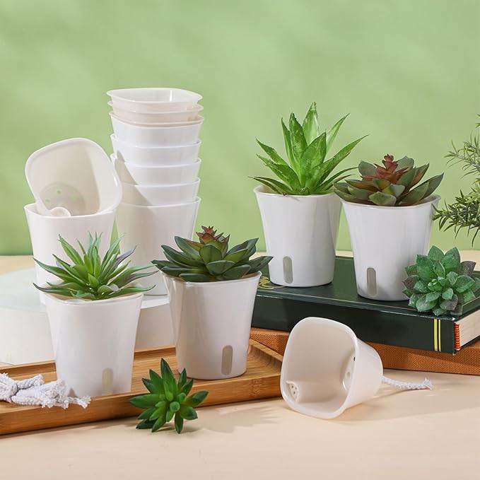 30 Pcs 3 Inch Self Watering Pots Self Watering Planters for Indoor Planters Plastic Garden Flower Pots with Level Indicator Vents for Herbs