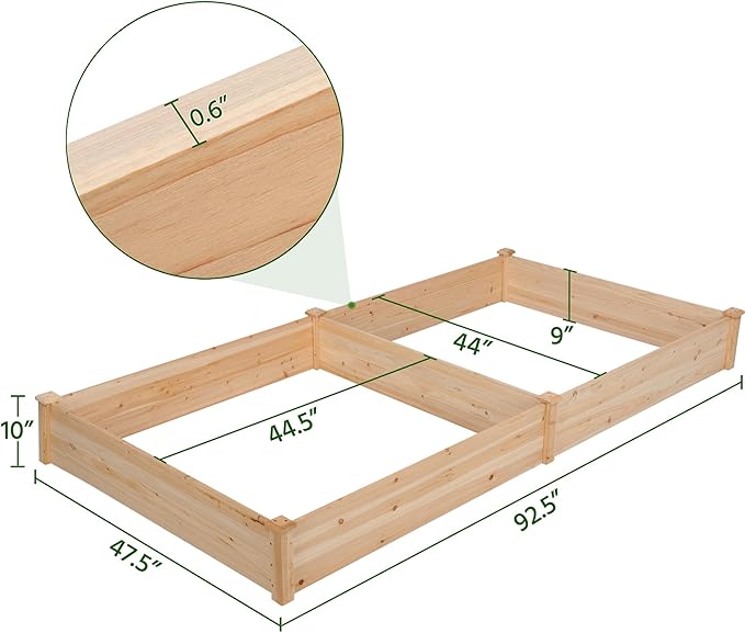 Yaheetech 8×4ft Wooden Horticulture Raised Garden Bed Divisible Elevated Planting Planter Box for Flowers/Vegetables/Herbs in Backyard/Patio Outdoor, Natural Wood, 93 x 48 x 10in
