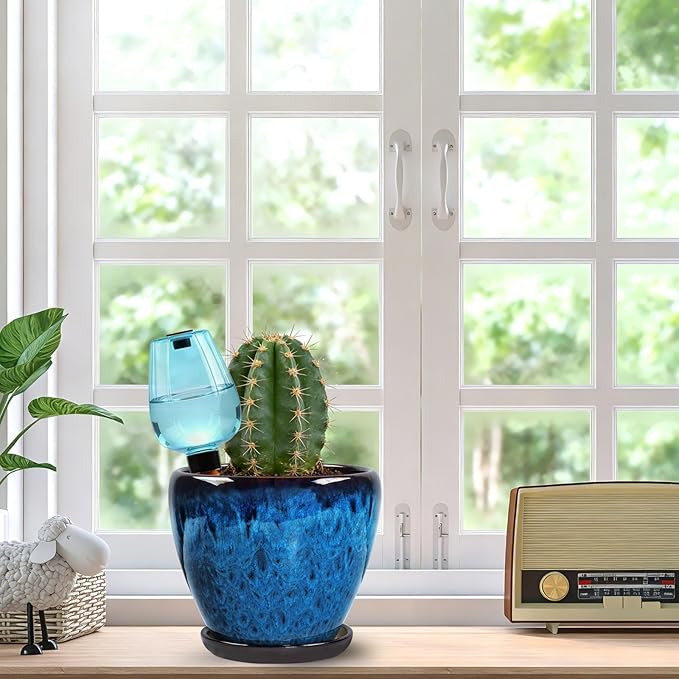 Ceramic Pots for Plant with Self Watering Globes, 10 inch Planters for Indoor Plants with Saucer, Glaze Flower Pots Outdoor with Drainage Holes, Decorative Garden Pots