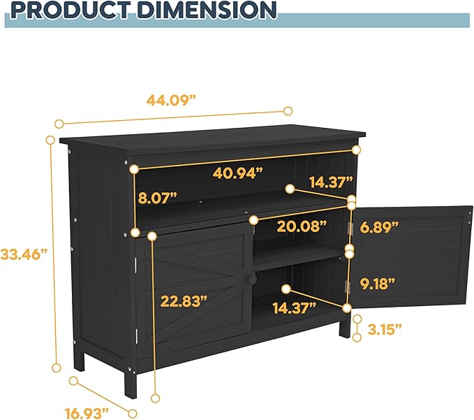 HIPS All-Weather Outdoor Storage Cabinet,Outdoor Sideboard with Magnetic Doors,3-Shelves Patio Storage Cabinet, Used for Garden,Buffet Cabinet,TV Stand, Bar Table,Balcony