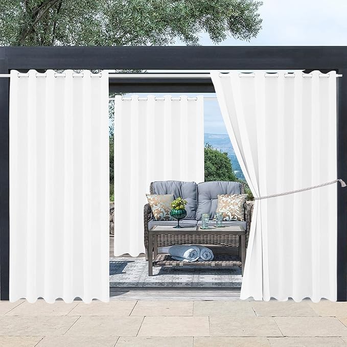 Water Proof Outside Curtains with Grommet Top for Porch, W84 x L95 Thermal Insulated Washable Light Block Outdoor Divider Drapes for Patio Gazebo Deck Pool Area Pergola Cabana (2 Panels)
