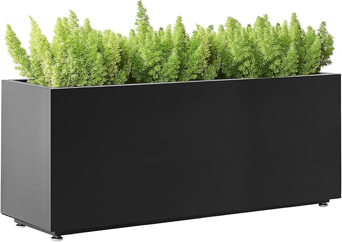 Outdoor Metal Planter Box 40Wx12Dx16H, Long Large Rectangular Trough Planters, Easy 5-Min Assembly, Modern Plant Container with Drainage Holes, Heavy Duty, Weather Resistant, Black