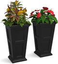 Mayne Fairfield 28-Inch Tall Planter, 2-Pack – Self-Watering, Weather-Resistant Planter for Flowers – Durable Outdoor Design for Patio, Porch, or Entryway
