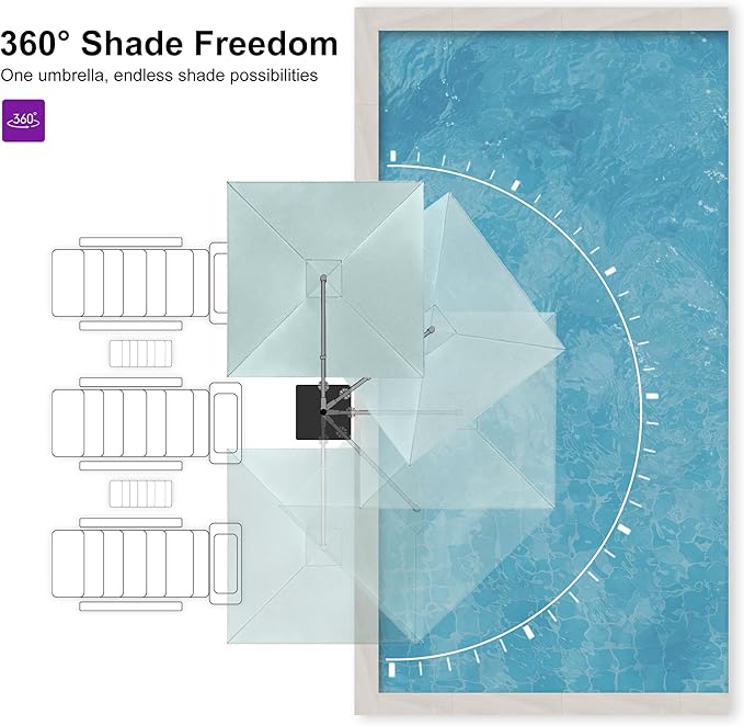 PURPLE LEAF Patio Umbrella 8' X 8' Rectangle Cantilever Umbrella Large Aluminum Outdoor Umbrellas with 360-degree Rotation & UPF40+ Premium Fabric for Deck Pool Garden Yard, Mint Green