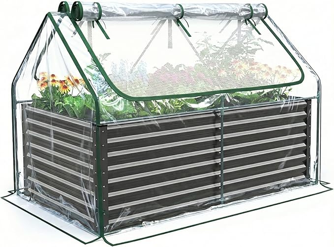 Quictent Raised Garden Bed Galvanized Raised Beds for Gardening Vegetables with Cover 6x3x2 ft Tall Metal Planter Box Outdoor Use (Clear)