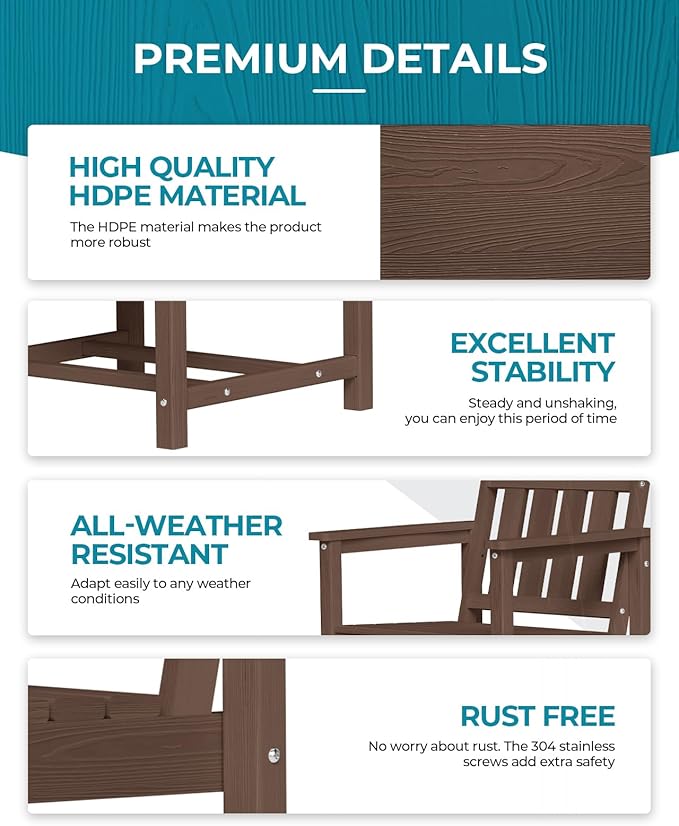 Ciokea HDPE Outdoor Dining Table with Umbrella Hole,66" Rectangle Patio Table for 6,All-Weather Outdoor Patio Furniture Set for Garden Backyard,Brown