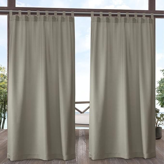 EXCLUSIVE HOME Cabana Solid Indoor/Outdoor Light Filtering Hook-and-Loop Tab Top Curtain Panel Pair, 54"x120", Taupe