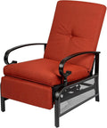 Oakcloud Adjustable Outdoor Lounge Chair Metal Patio Relaxing Recliner Chair with Removable Cushions(Red)