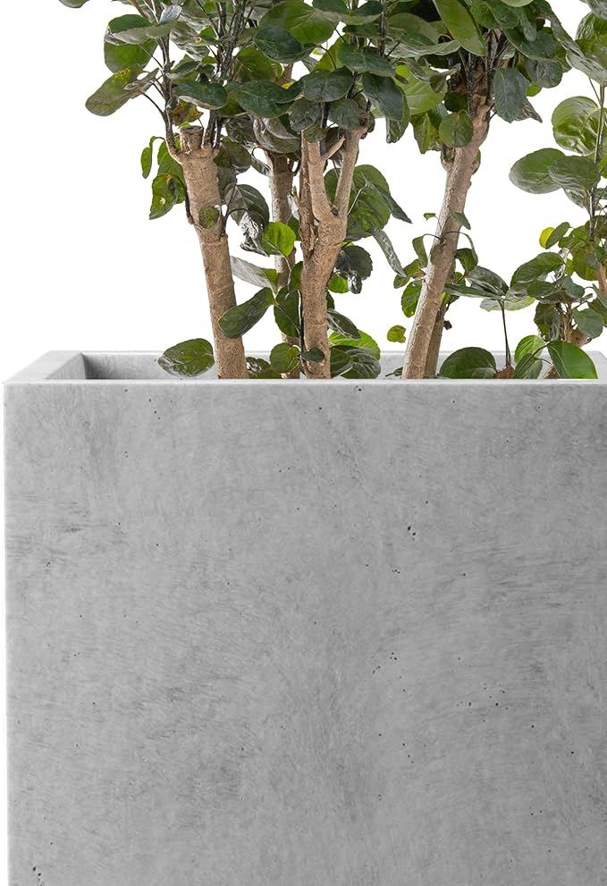 Kante 15.7" H Tall Rectangular Concrete Planters, Outdoor Indoor Lightweight Plant Pots with Drainage Hole and Rubber Plug, Modern Style for Home Garden Patio, Natural Concrete