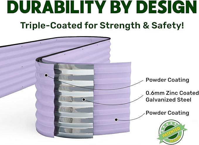 9-in-1 Galvanized Steel Raised Garden Bed // 8×2×1.5 ft Modular Planter for Gardening, Vegetables, Flowers // 18" Tall Metal Raised Garden Beds Outdoor (Lavender) // Patented Design Planter Box