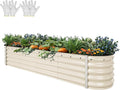YITAHOME 17" Tall 9 in 1 Large Raised Garden Bed Kit, 8x2x1.4ft Galvanized Metal Planter Box with Gloves & Safety Rubber, Outdoor Above Ground Planters for Plants Vegetables Flowers, White