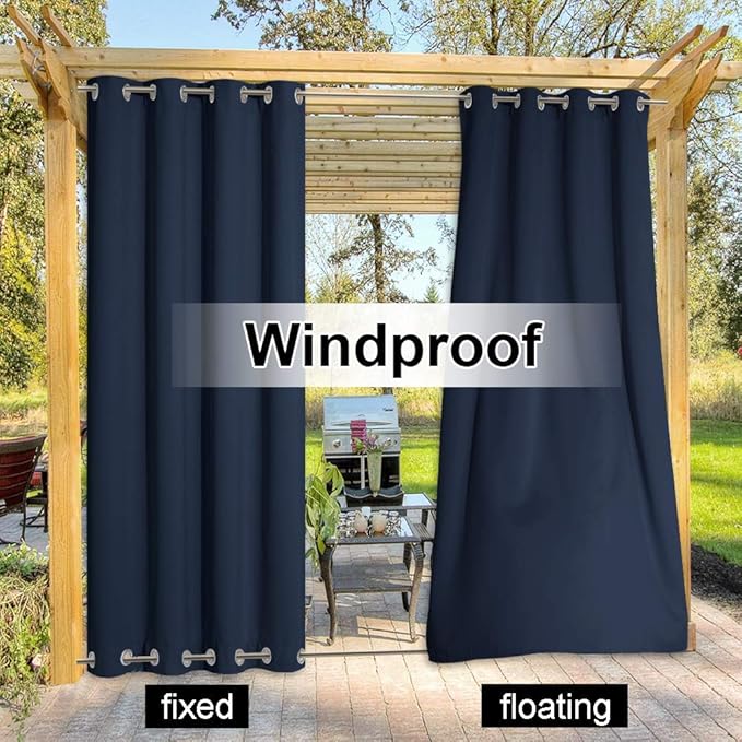 NICETOWN Weighted Blackout Outdoor Curtain for Patio Waterproof, Rustproof Grommet Top and Bottom Public Divider Windproof Thermal Insulated Drape for Porch, Navy Blue, 1 Panel, W100 x L108