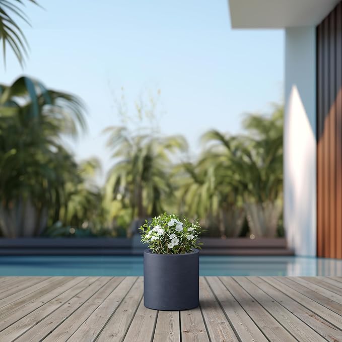 Kante 9.8" Dia Round Concrete Planter, Modern Style Large Cylindrical Plant Pot with Drainage Hole and Rubber Plug for Indoor Outdoor Patio, Charcoal