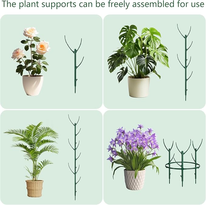 12 Pack Plant Support Stake Half Round Plant Support for Indoor Plants, Stackable 3 Tier Garden Flower Support, Plant Rings for Tomato,Monstera, Peony, Hydrangea, Climbing Plants