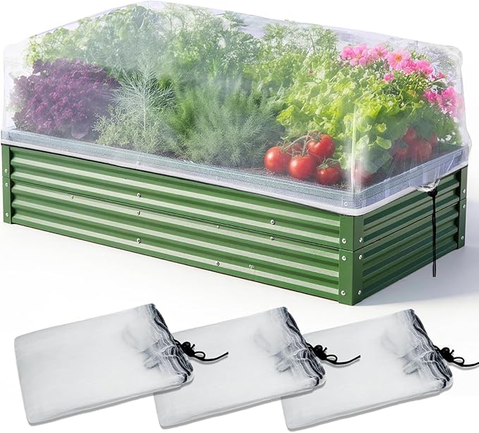 KEOHOL 3-Pack Garden Netting for Raised Beds, 59.1" × 27.6" × 17.7" Rectangular Plant Covers with Ultra-fine Mesh, UV Protected HDPE Plant Netting for Vegetables Flowers Fruits