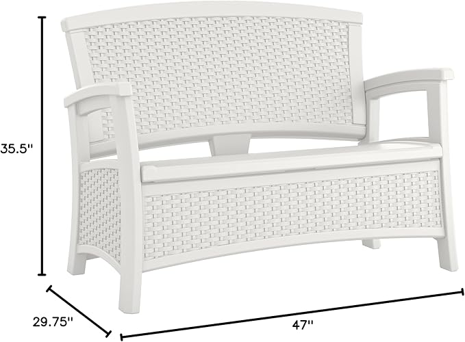 Suncast Outdoor Wicker Love Seat with 23-Gallon Storage, Comfortable Seating for Two, Ergonomic Back Support, All-Weather Furniture for Patio, Deck, and Garden, Ice Cube