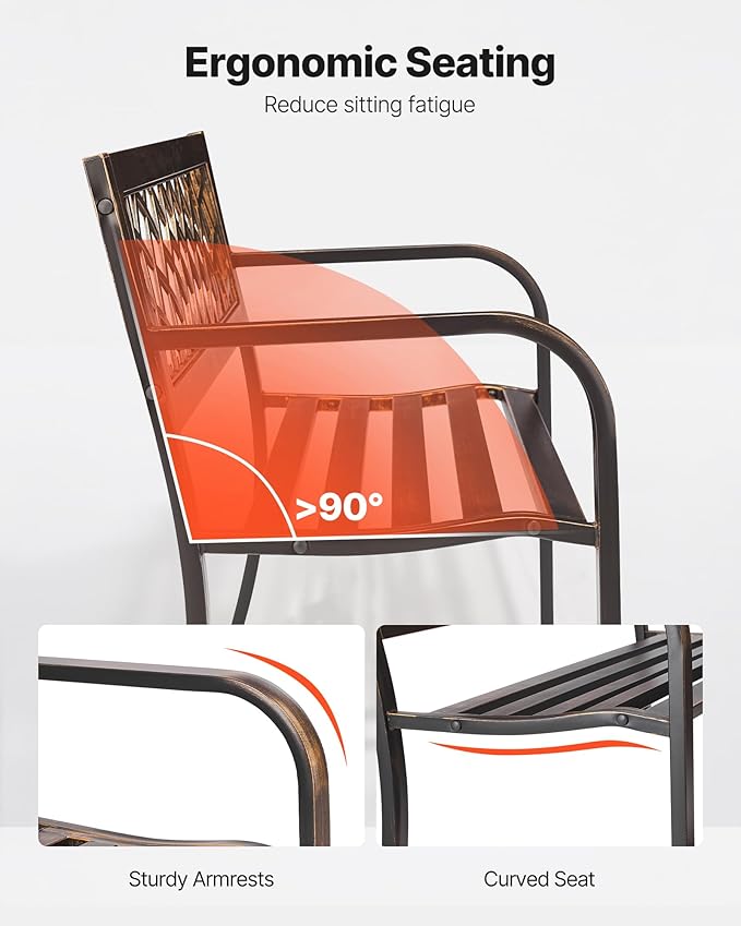 VEVOR Outdoor Bench, 46 inch, Carbon Steel Metal Frame with PVC Mesh Pattern Backrest and Round Edge Armrests, Weatherproof Outside Bench for Patio, Garden, Park, Yard, Front Porch, Antique Bronze