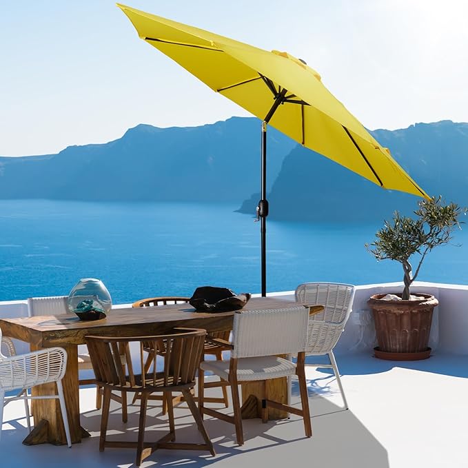 Backyard Expressions 9 ft. Patio Umbrella, Market Table Umbrella w/Tilt and Crank, 8 Ribs