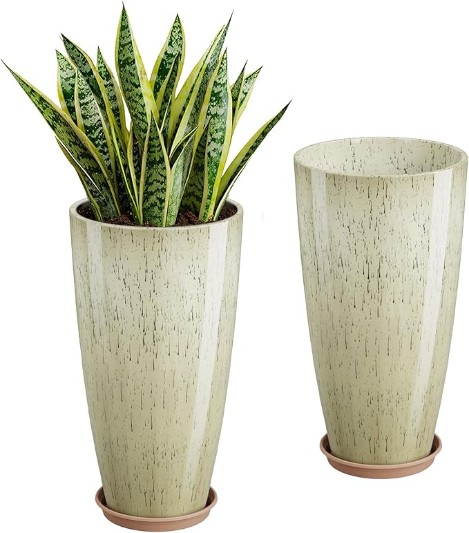 QCQHDU 21 inch Tall Planters for Outdoor & Indoor Plants, 2 Pack Sturdy Plant-Flower-Tree Pots for Front Porch Patio Deck Living Room Decor