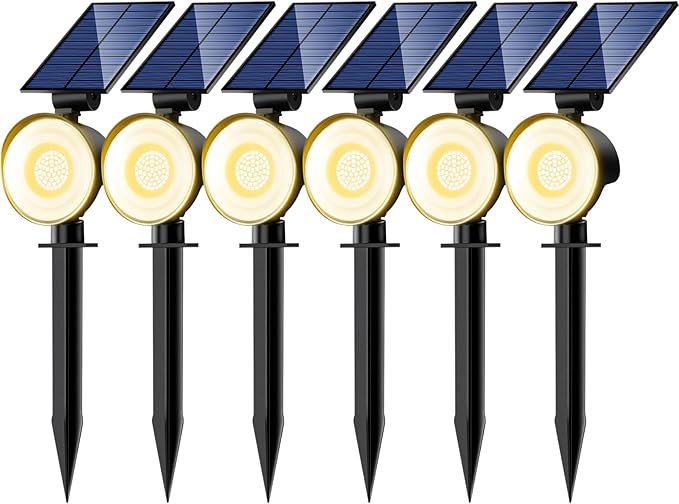nipify 6 Pack Solar Spot Lights Outdoor Waterproof with 3 Modes, Solar Spotlight Light for Outside Yard Landscape Lighting Pathway Lights Wall,Warm White
