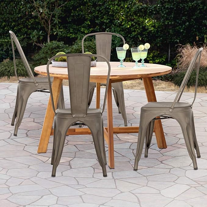 FDW Metal Chair Dining Chair Set of 4 Patio Chair Home Kitchen Chair 18 Inch Seat Height Dinning Room Chair Stackable Metal Bar Chairs Indoor Outdoor Chairs Tolix Bar Side Chair Dining Chair