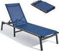 Aluminum Chaise Lounge Chair Outdoor, Foldable & Assembly Free Outdoor Lounge Chair with 5 Position Adjustable Backrest, Patio Pool Lounge Chairs for Outside Poolside Beach Lawn, 1PC, Navy Blue