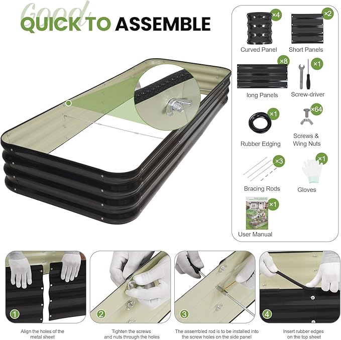 5-in-1 Adjustable Raised Garden Bed Kit | Galvanized Planter Boxes for Vegetables, Flowers | 12" Tall, Multiple Sizes (8x3x1ft, 9x2x1ft, 10x1x1ft, 6x5x1ft, 7x4x1ft) | Outdoor Metal Raised Bed, Grey