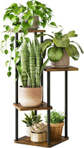Tall Plant Stand Indoor 4 Tiered Plant Shelf for Multiple Plants Coner Shelf Stand Wood Plant Stand Metal Shelving for Living Room Bedroom Balcony Patio Brown Oak