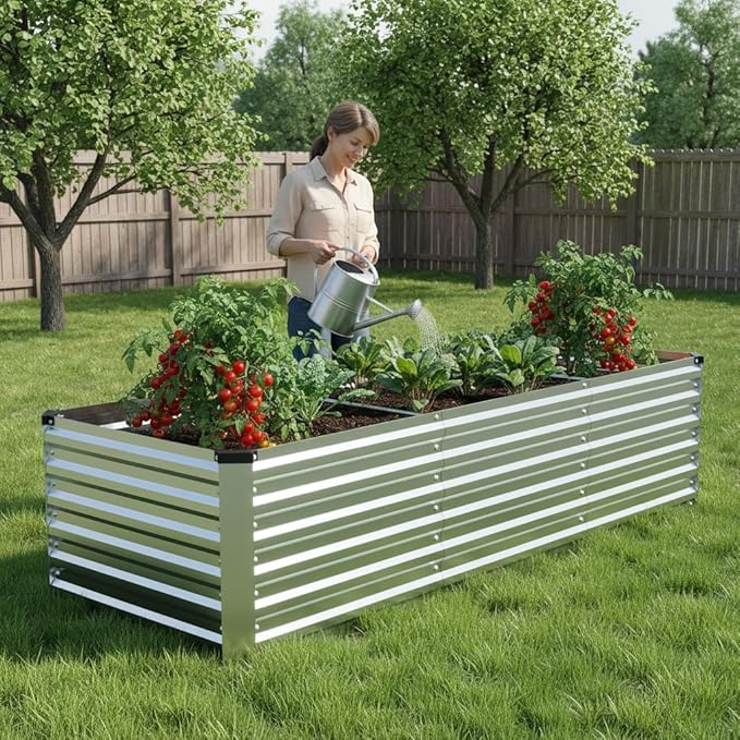 INNO STAGE 8x3x2ft Galvanized Raised Garden Bed, Raised Garden Bed Kit-Metal Planter Box Outdoor, Planting for Vegetables, Fruits, Herbs, Flowers, Silver