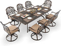 9-Piece Cast Aluminum Patio Furniture, Outdoor Dining Sets for 8 Include 87" Rectangular Patio Dining Table and 8 Swivel Chairs with Cushions & Umbrella Hole(Bronze)