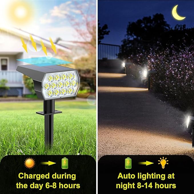 Solar Spot Lights Outdoor Waterproof IP65, [4 Pack/52 LED] 2-in-1 Solar Landscaping Spotlights, 3 Lighting Modes Solar Powered Garden Flood Light for Patio Pathway Driveway Yard Pool (Cool White)