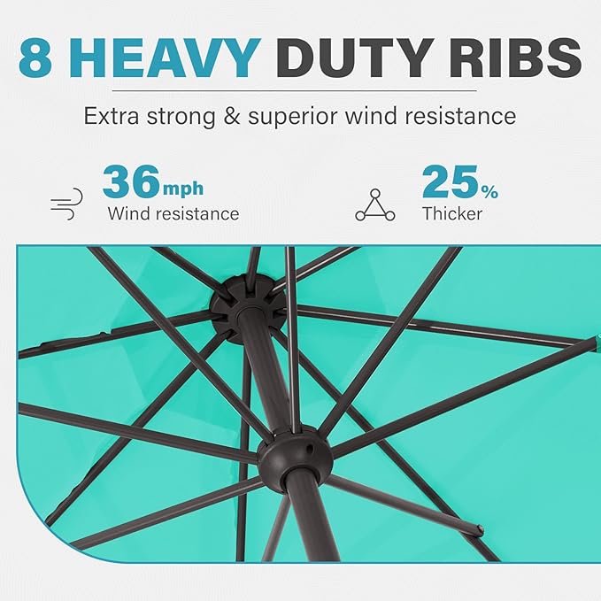 MEWAY 12ft Patio Umbrella Outdoor Table Umbrellas with Crank, Market Umbrella 8 Sturdy Ribs for Deck, Garden, Pool and Backyard, Turquoise